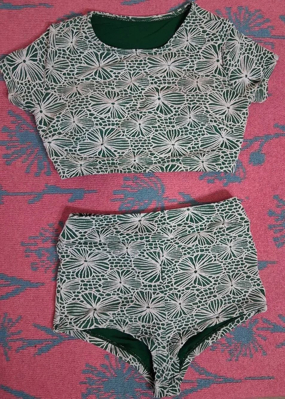 Berlook womens small green two piece hi waist swimsuit tummy control textured